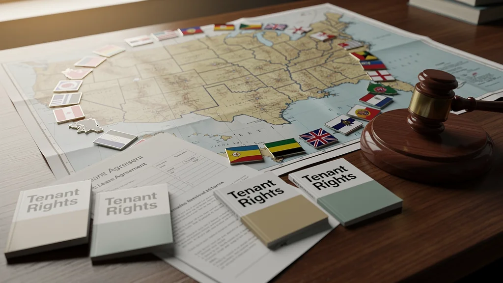 Person reviewing a lease and state law notes