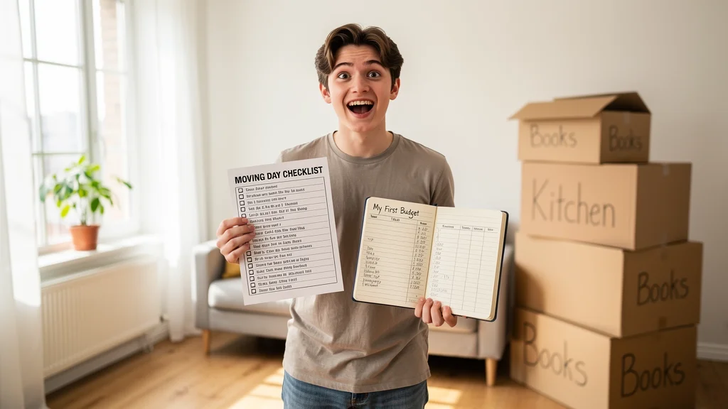 Moving boxes in a new apartment for a first apartment checklist